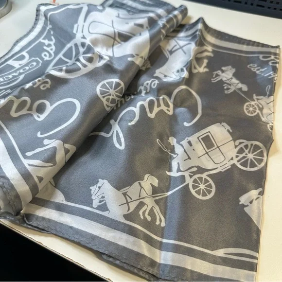 Coach Silk Scarf Gray Silver Heritage - Picture 5 of 7